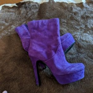 Purple platform booties 5 inc heels